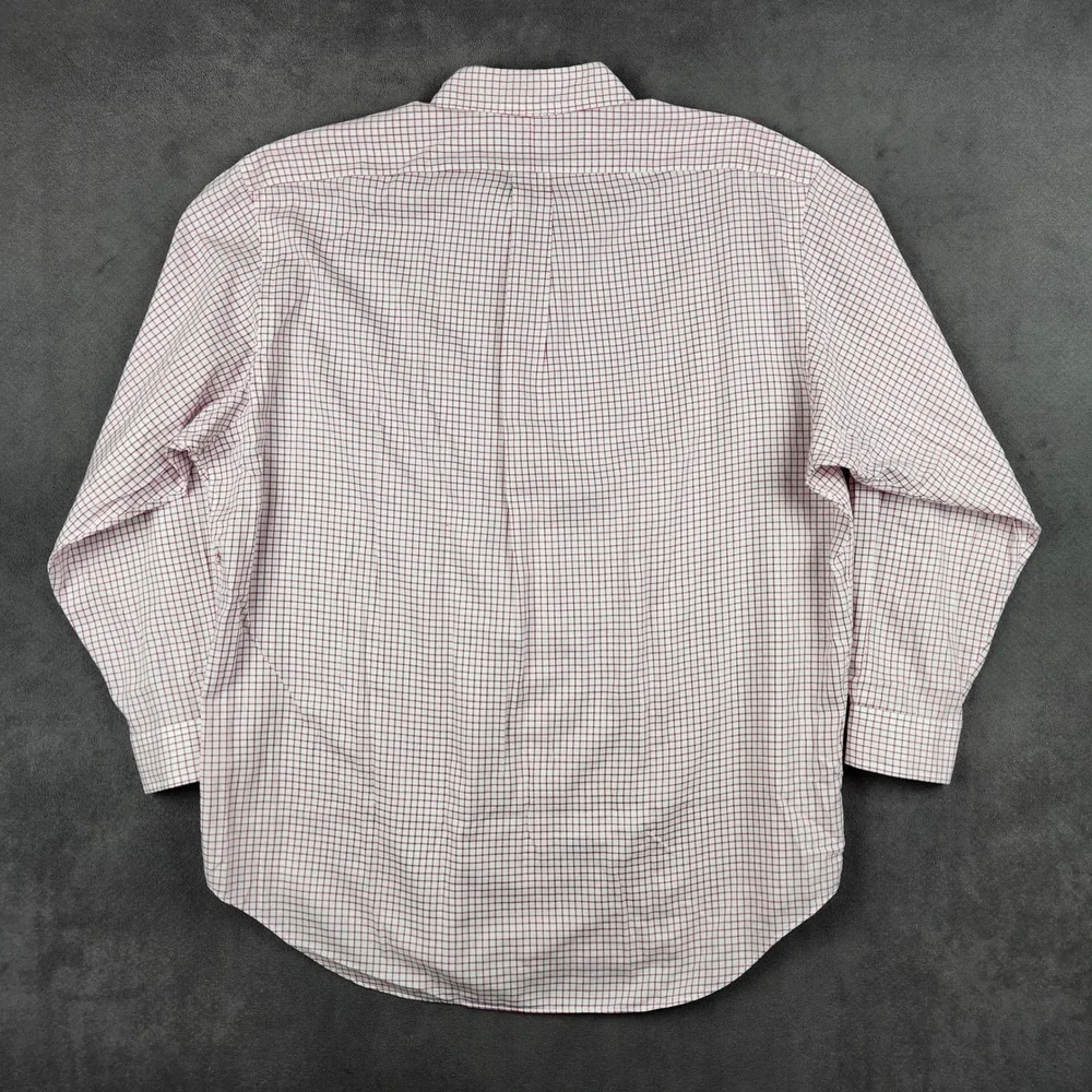 Ralph Lauren Yarmouth Shirt Mens 17.5 34/35‎ White Burgundy Check Button Down